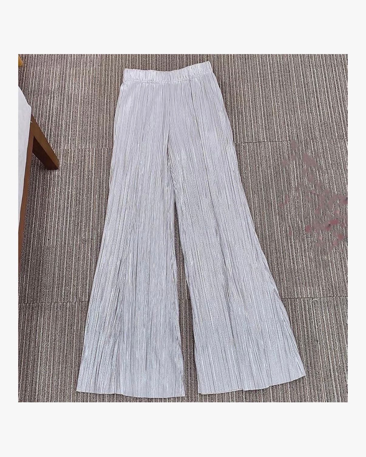 DUA AL SAHRA - Women's Exquisite Sequin Design Sleeveless Top Striped Flowing Trousers 2 Piece Sets