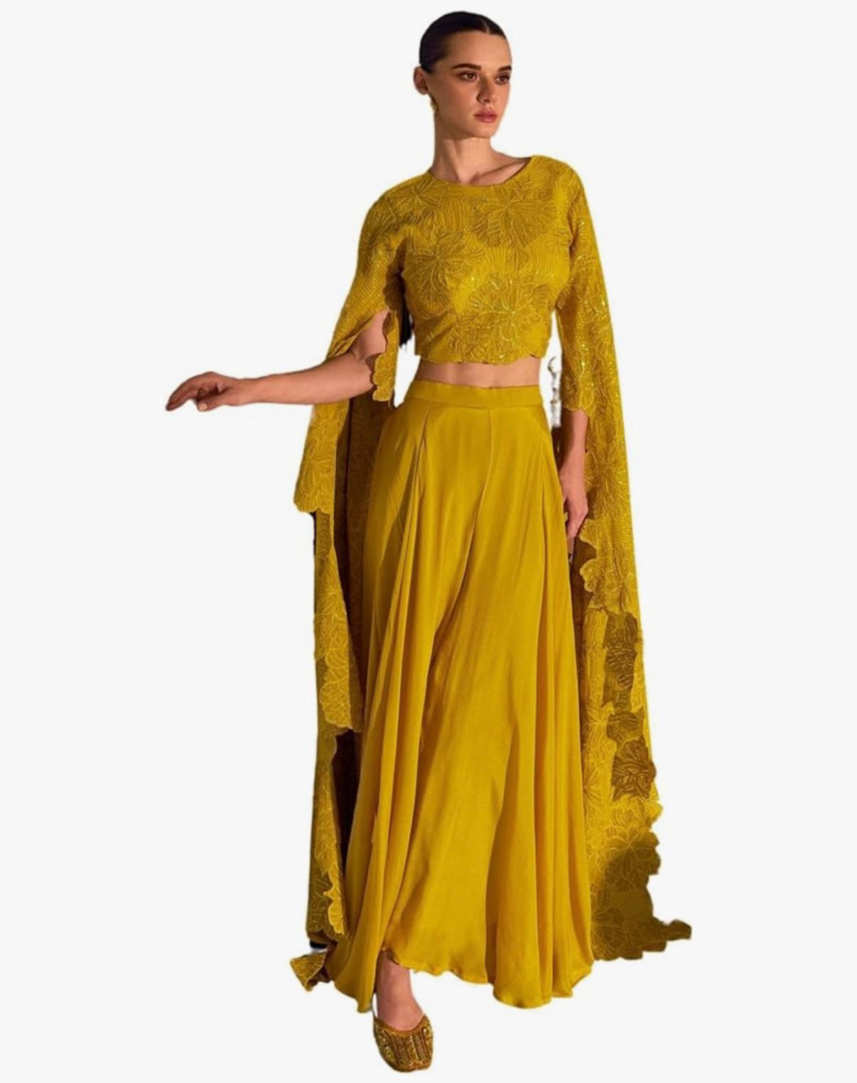 SUNSTONE - Indian Georgette Indo Western Women Plazzo & Crop top Dress