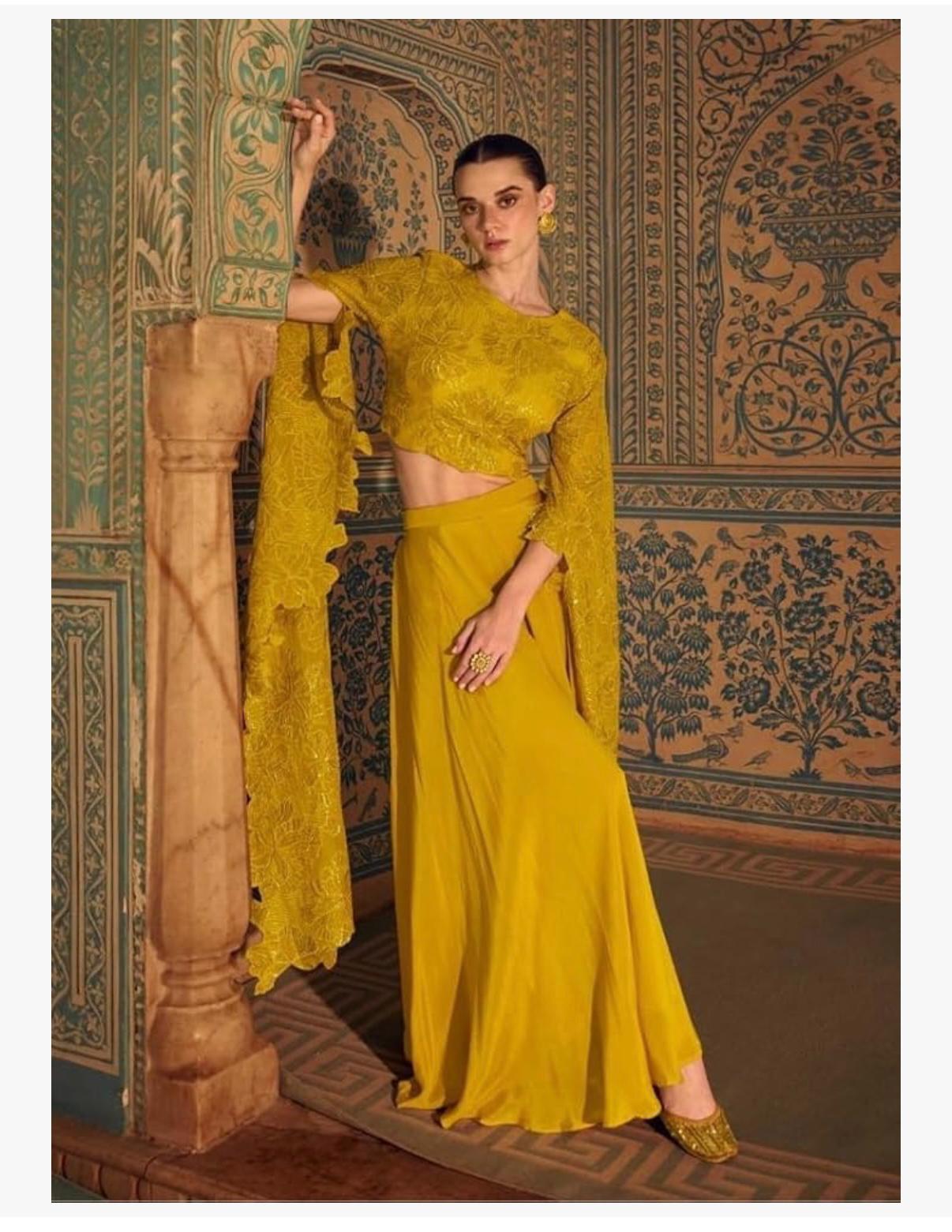 SUNSTONE - Indian Georgette Indo Western Women Plazzo & Crop top Dress