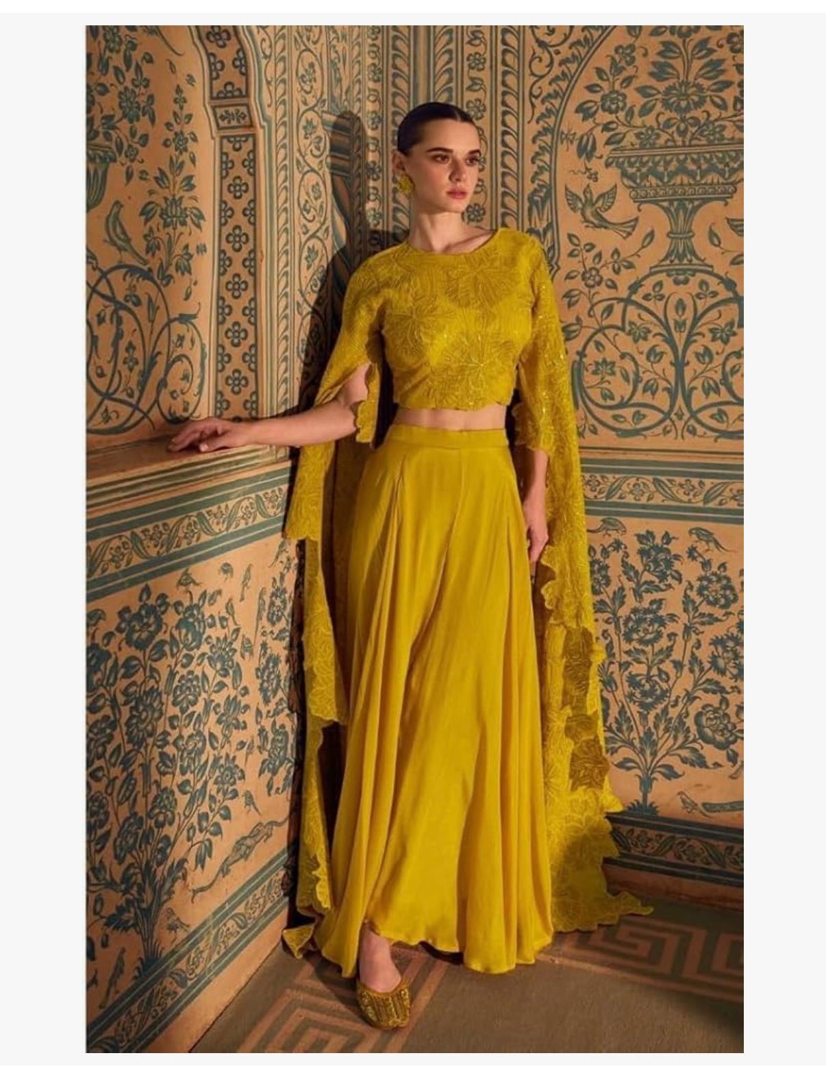 SUNSTONE - Indian Georgette Indo Western Women Plazzo & Crop top Dress