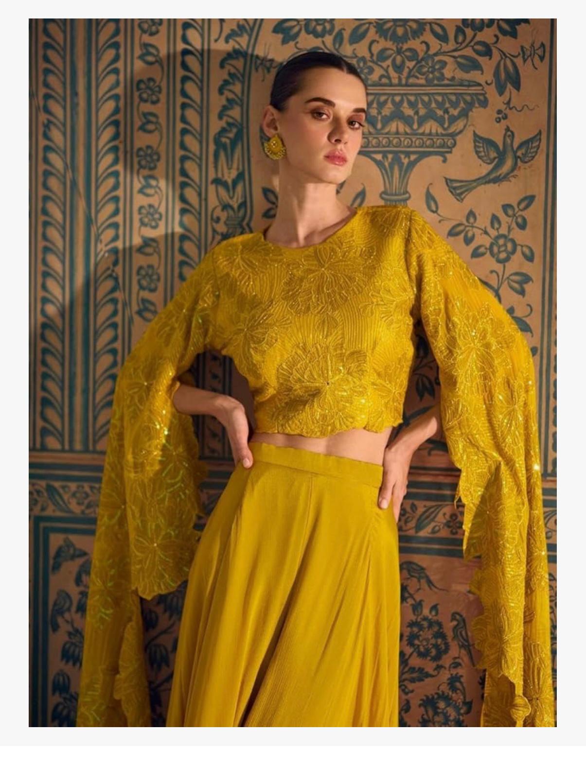SUNSTONE - Indian Georgette Indo Western Women Plazzo & Crop top Dress