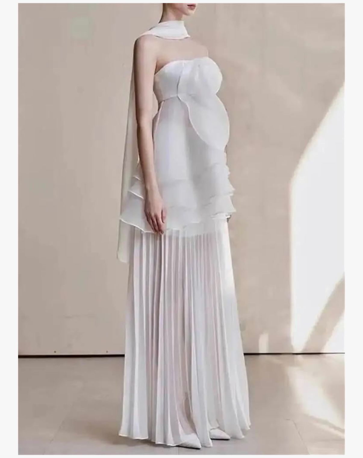 THE BLOOM - Women's Elegant Strapless Flower Top High Waist Pleated Long Skirt Party Sets