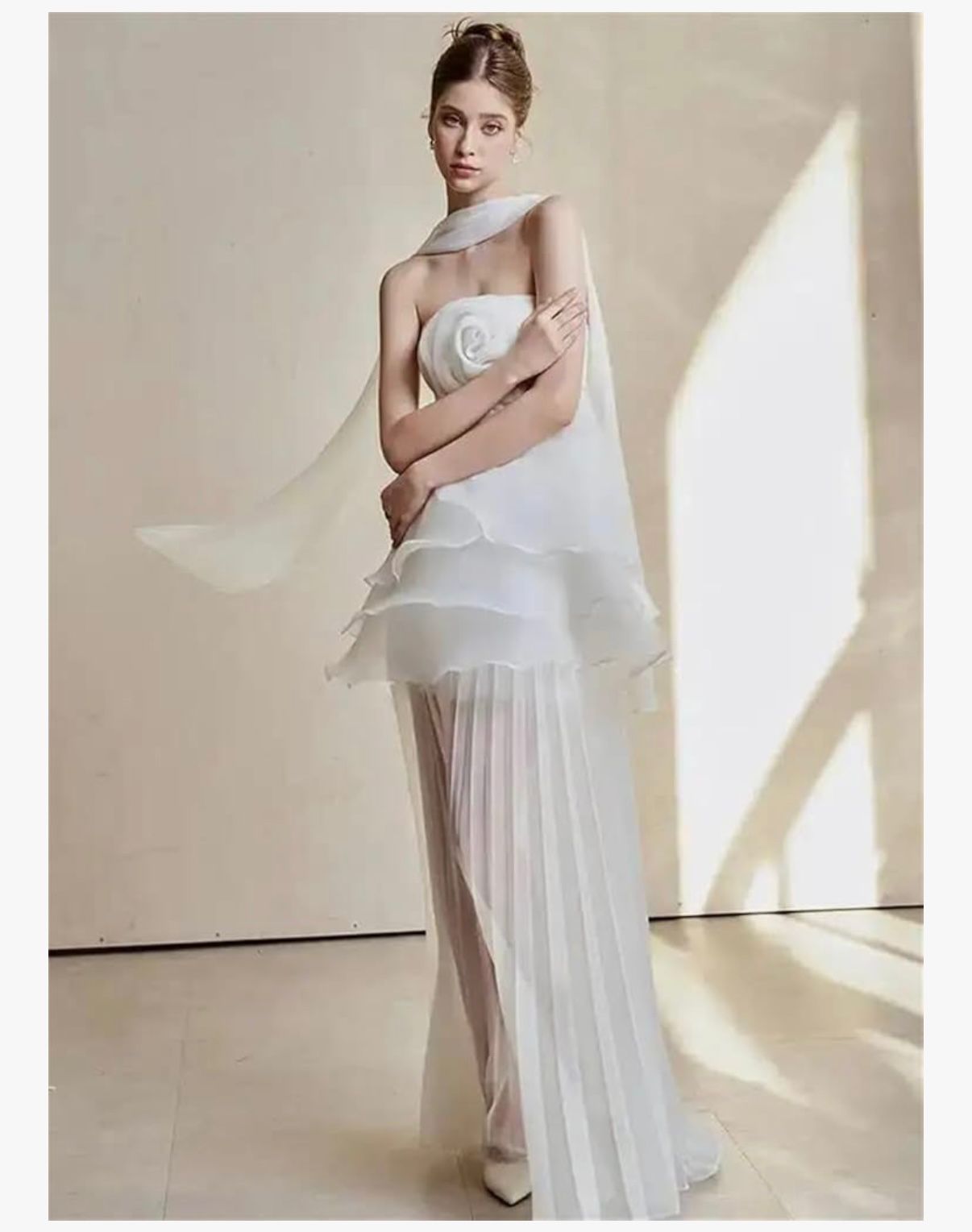 THE BLOOM - Women's Elegant Strapless Flower Top High Waist Pleated Long Skirt Party Sets
