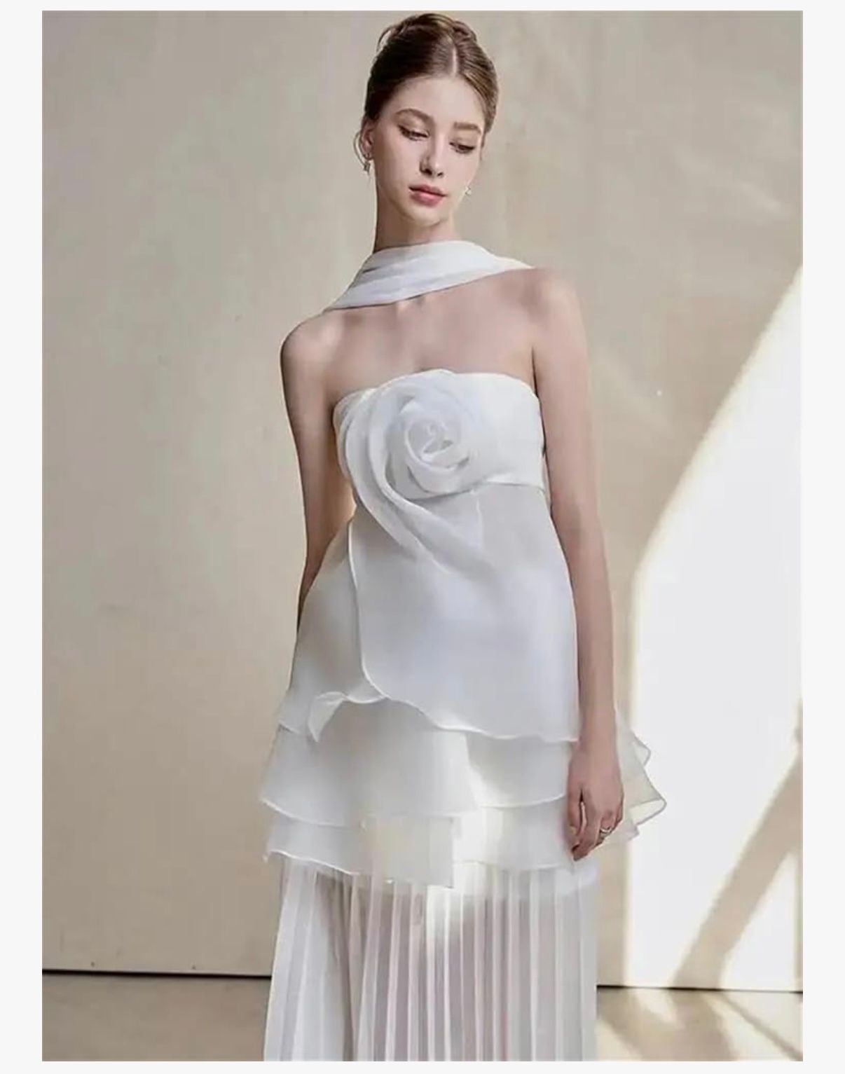 THE BLOOM - Women's Elegant Strapless Flower Top High Waist Pleated Long Skirt Party Sets