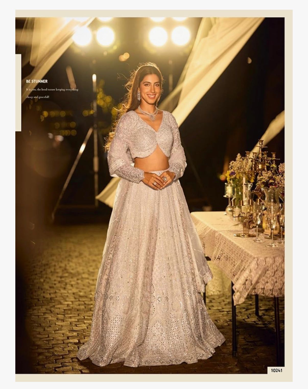 ARIA - Indian Pure Net Fabric Mirroe Hand Diamond Work Reception Wear Lehenga 18886