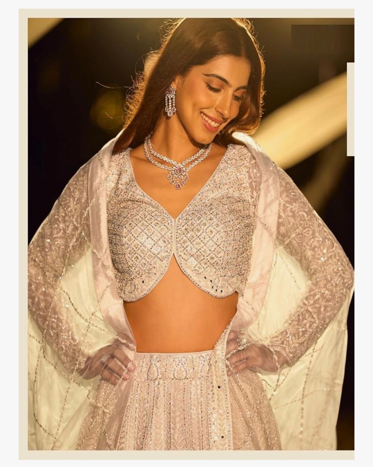 ARIA - Indian Pure Net Fabric Mirroe Hand Diamond Work Reception Wear Lehenga 18886