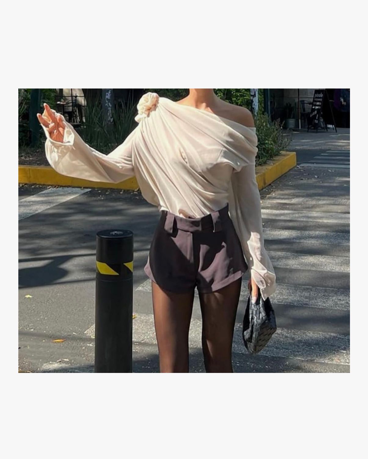 ARISIYA - Women Sexy Chiffon Top One Shoulder Long Sleeve 3D Floral Mesh Shirt Top