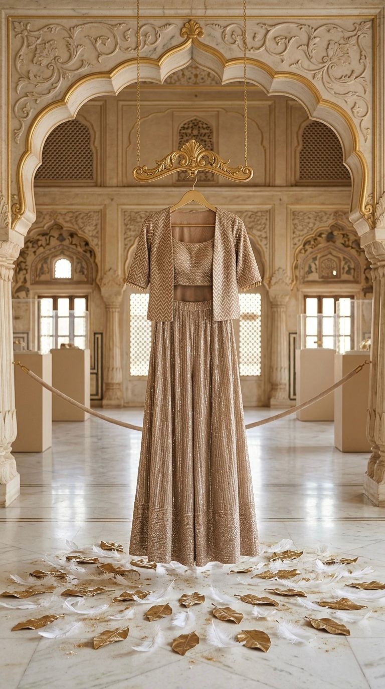 AISHA - Party Wear Women Georgette with Embroidered Work Indo Western Crop top Set 18433