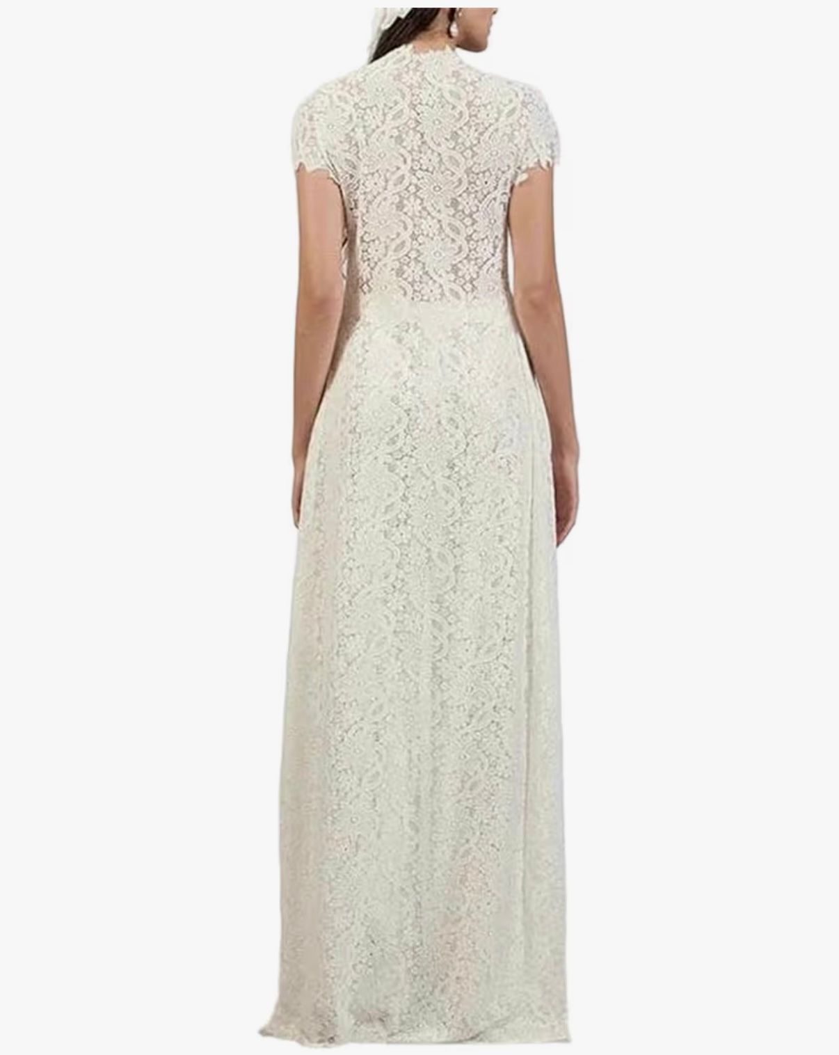 ELLA - Women Lace Embroidery Hollow Out Front Split Short Sleeve Summer Sexy Dress
