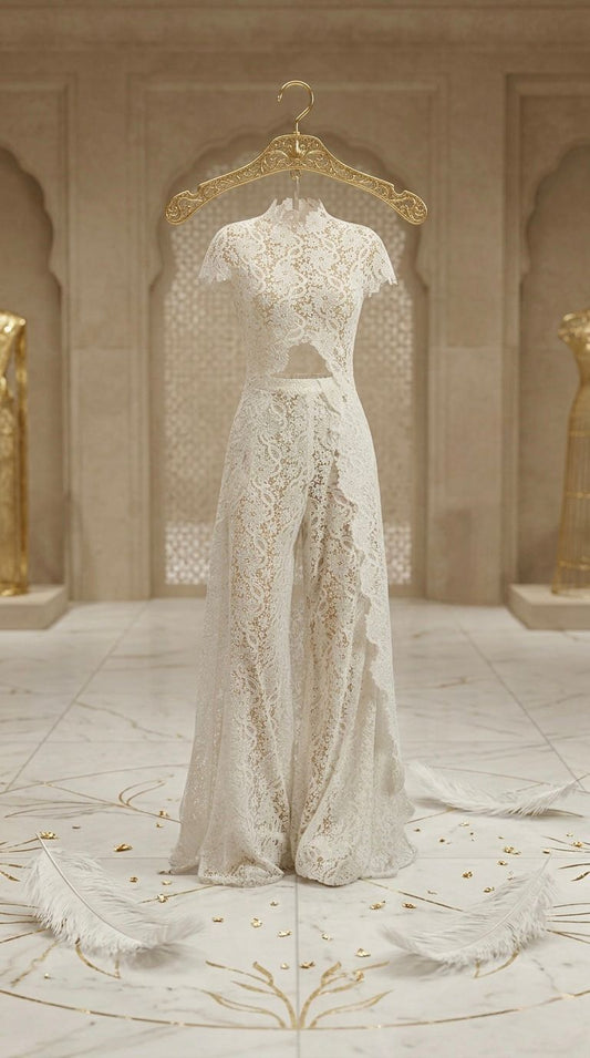 ELLA - Women Lace Embroidery Hollow Out Front Split Short Sleeve Summer Sexy Dress