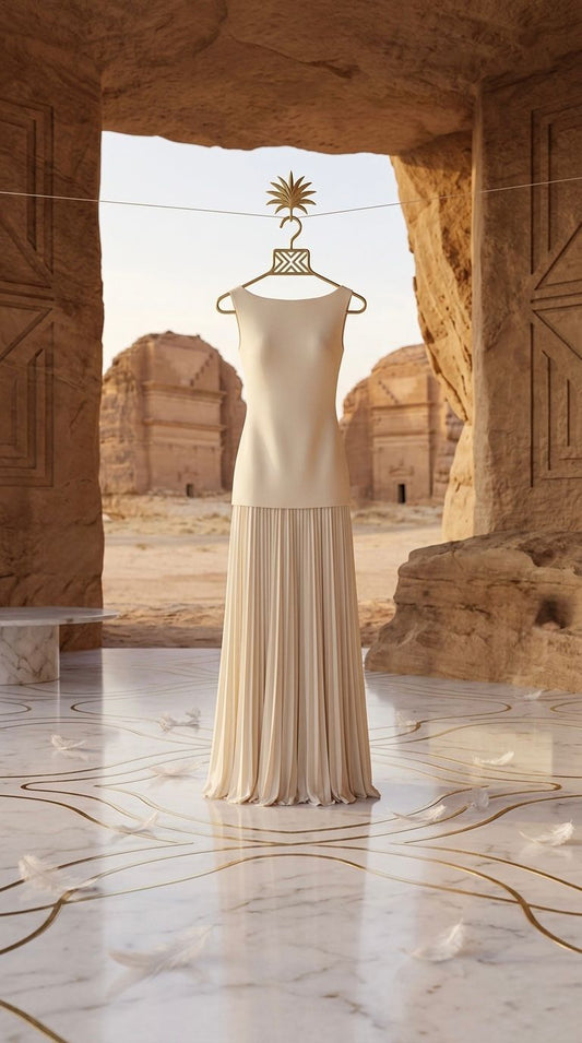 AMARA - Women's Elegant Round Neck Sleeveless Dress, Solid Colour Pleated Maxi Skirt Cocktail Party Dress