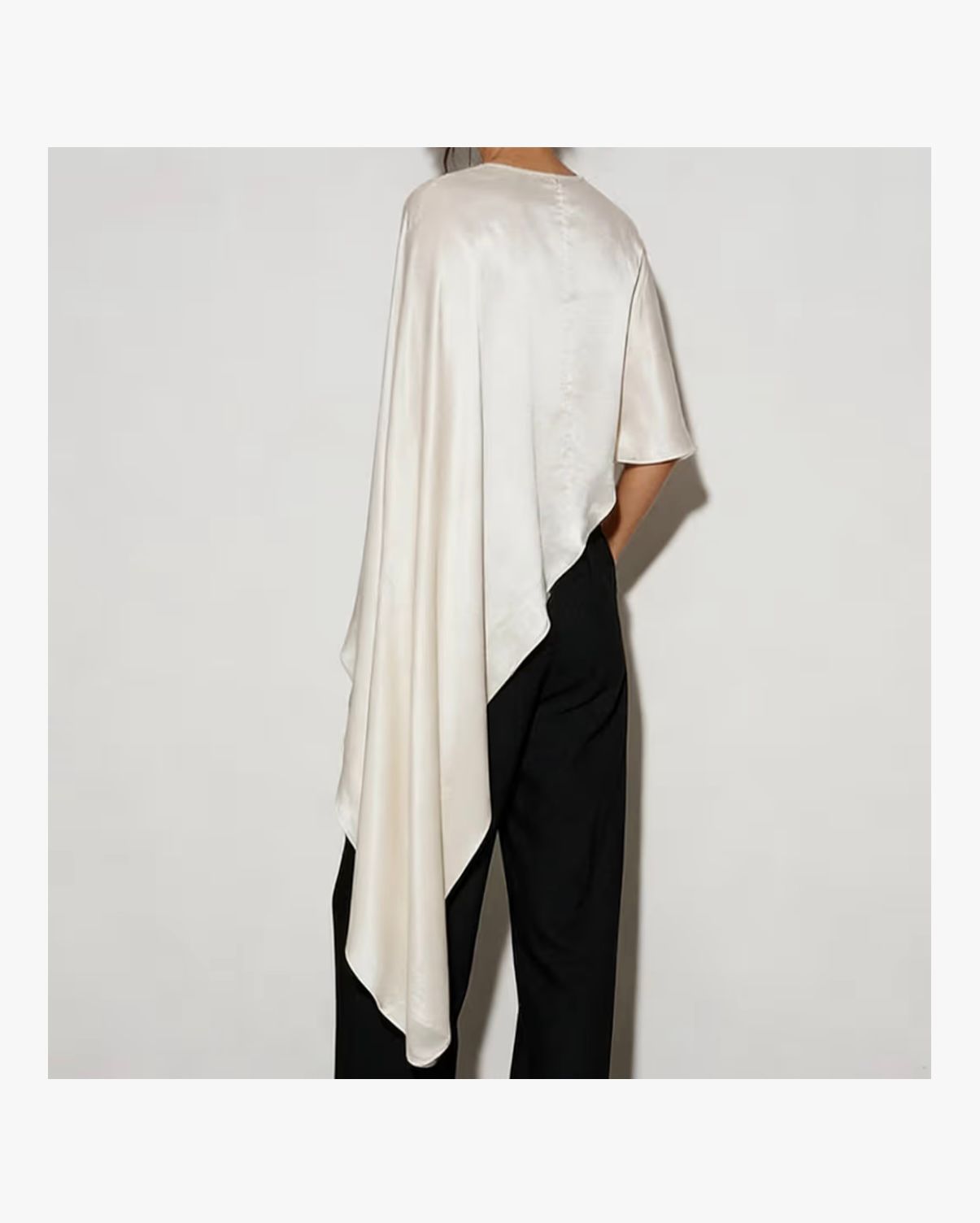 SAFIRA - Women Satin Asymmetrical Hem Poncho Versatile Lightweight Crew Neck Scarf Cape Tops Flowy Loose Fit Cover Up Blouse