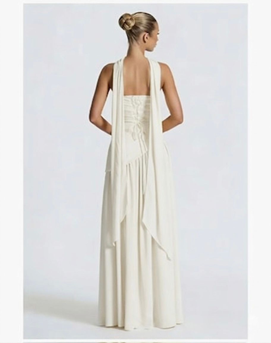 YALI - Satin Bridesmaid Dresses for Wedding Strapless with Scarf Long Formal