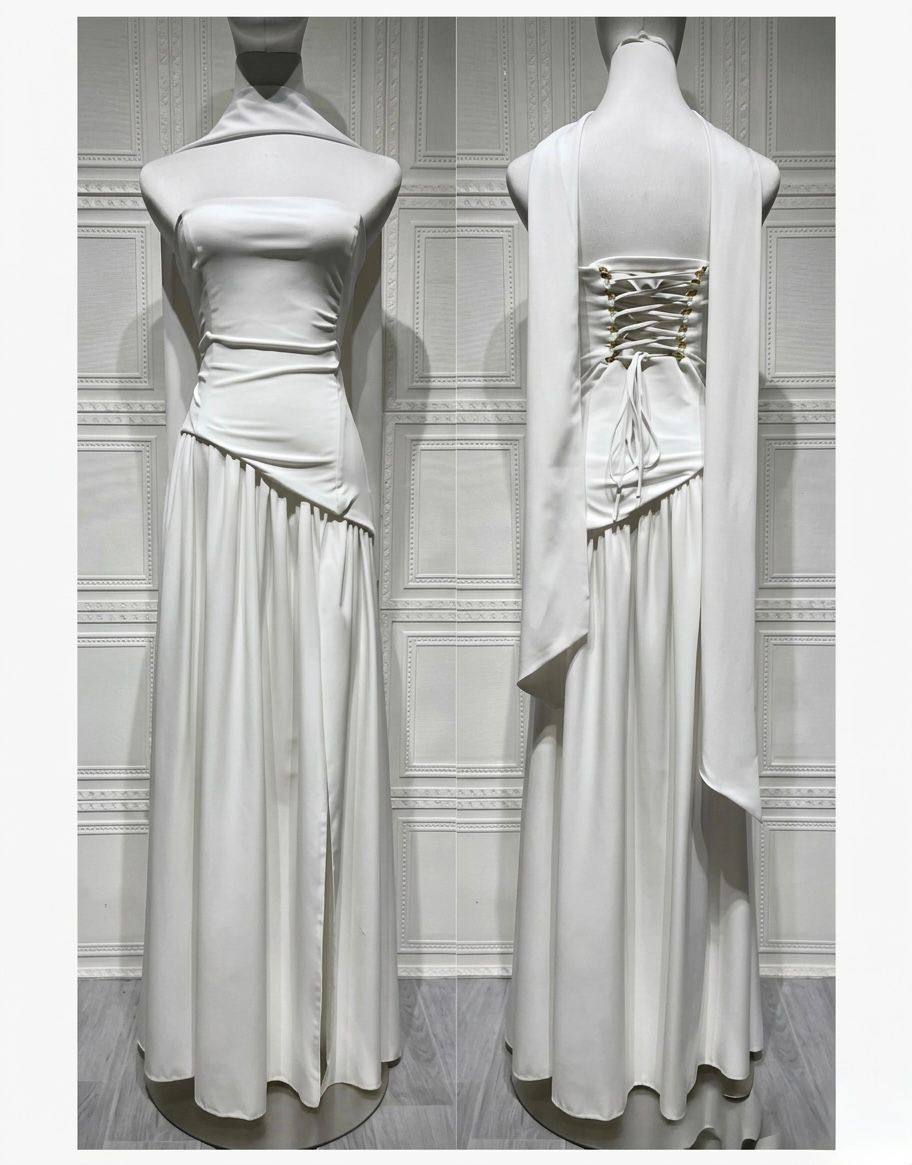 YALI - Satin Bridesmaid Dresses for Wedding Strapless with Scarf Long Formal