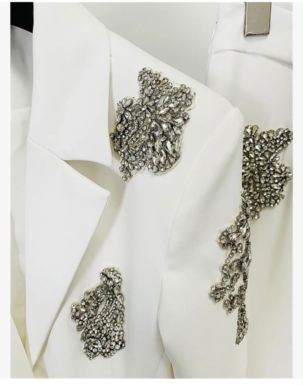 HOUDA - Women Beaded Rhinestones Single Buttons Suit Blazer Wide-Leg Pants Set 2Pcs