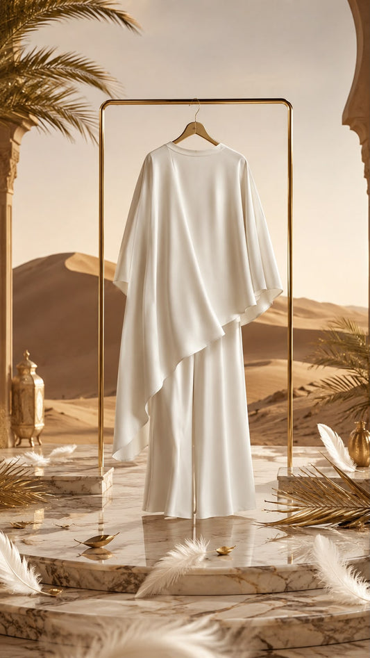 JANAN - Women's Elegant Satin Loose Two Piece Outfit Cape Top & Wide Leg Pants Set