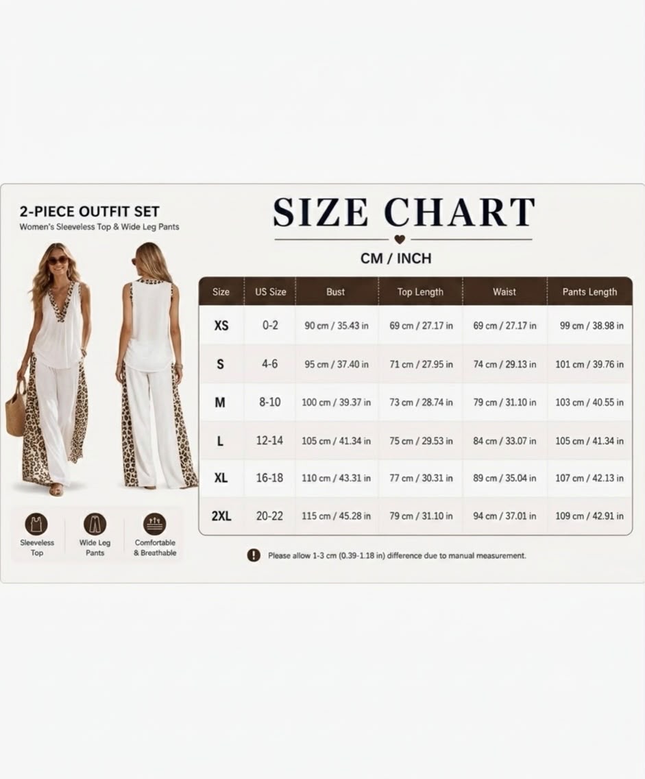 NHYIRA - Two Piece Sets for Women Summer Leopard Print Trim Tank Top Wide Leg Pants Sleeveless V Neck Beach Vacation Lounge Outfit Set