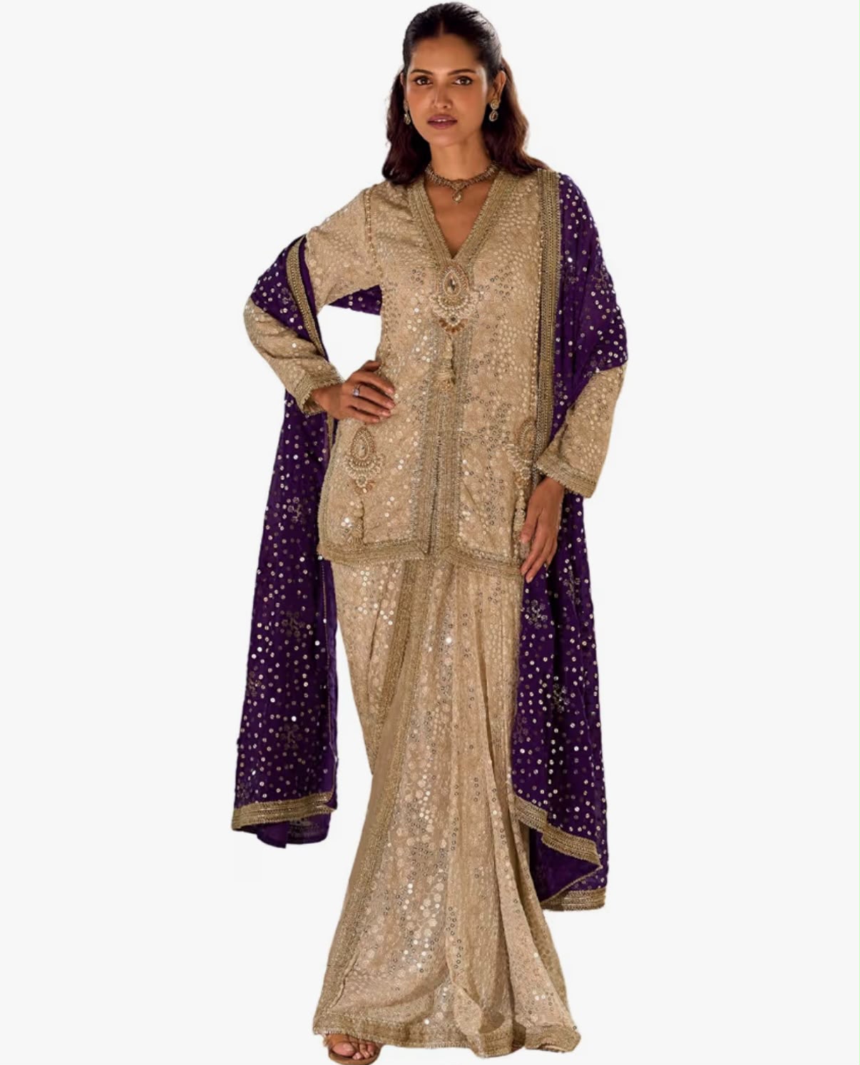 SHAKTI - Indian Wedding Heavy Short Sequin Kurti & Punjabi Designer Style Dhoti Set for Woman 1812 2