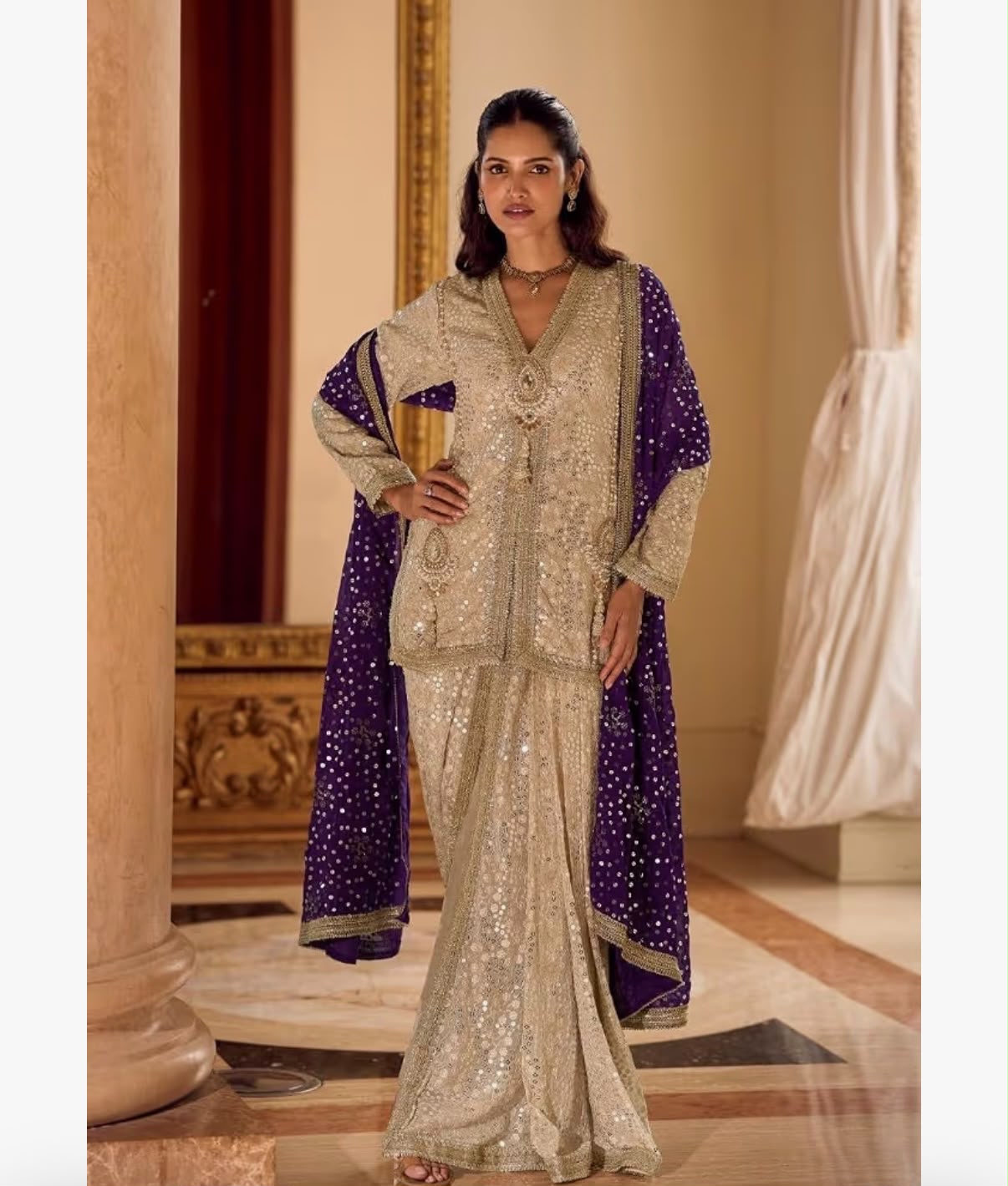 SHAKTI - Indian Wedding Heavy Short Sequin Kurti & Punjabi Designer Style Dhoti Set for Woman 1812 2
