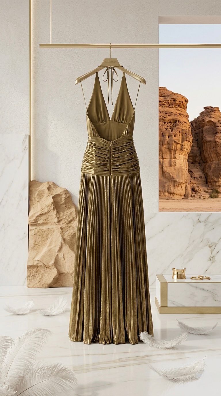 Women's Evening Gowns Luxury Sparkly Satin Halter Neck Maxi Dresses