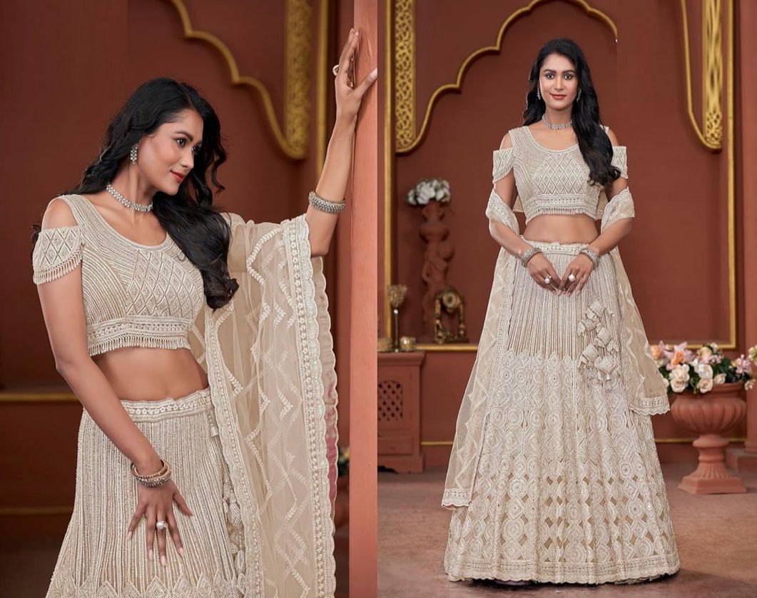 Indian Women Net Designer Sequence Work Wedding Lehenga Choli 11320