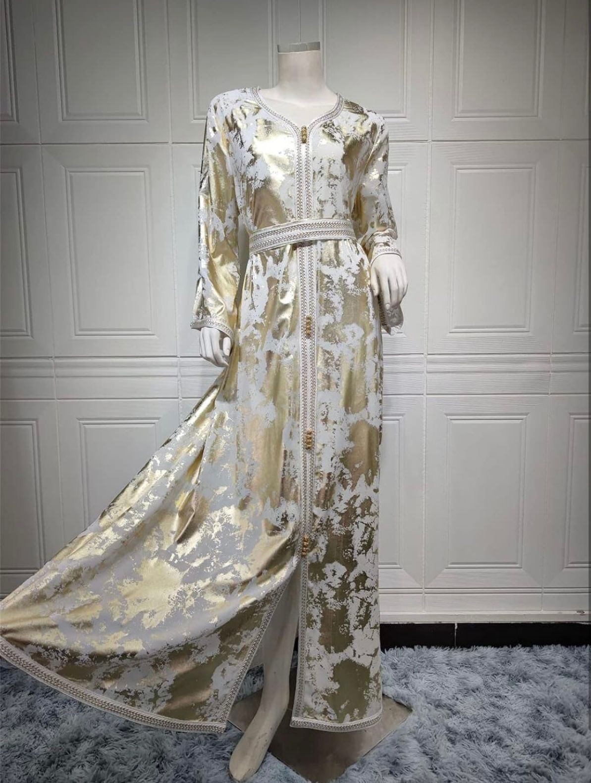 NISRINE - WILD ROSE Women Stamping Chiffon Arab Long Dress Moroccan Caftan Party Wedding Abaya
